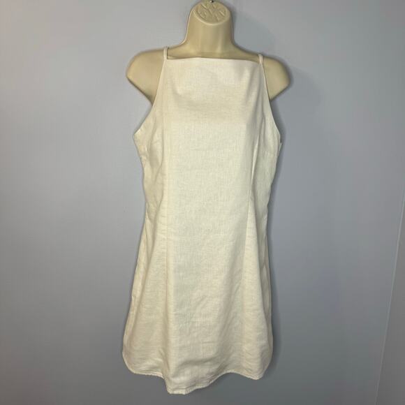 Abercrombie & Fitch Linen High Neck Strappy Mini Dress Cream Coastal Beach L New - Picture 4 of 14